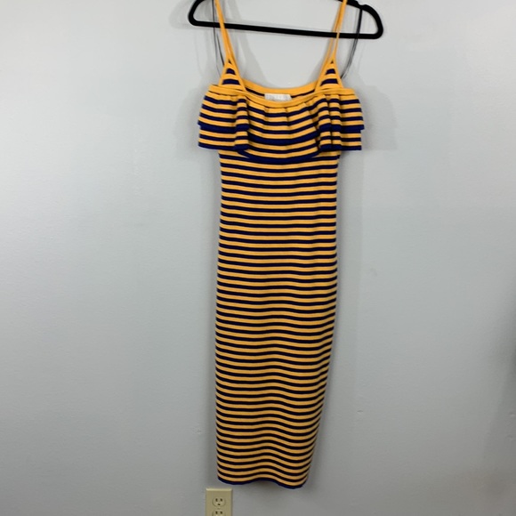 Victor Glemaud DRESS STRIPED RUFFLE SUNSHINE DEEP MARINE Size Medium - Picture 3 of 13